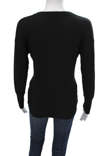 Metric Knits Women Black V-Neck Long Sleeve Pullover Sweater Size S