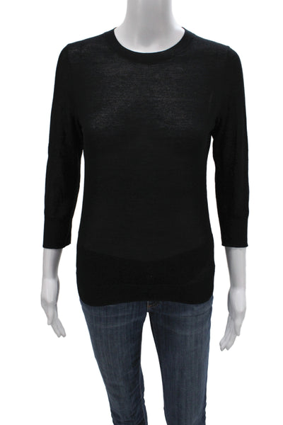 Vince Womens Black Cotton Pullover Sweater Crew Neck 3/4 Sleeve Size S