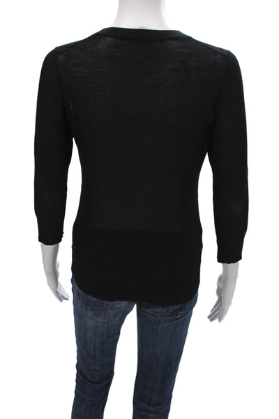 Vince Womens Black Cotton Pullover Sweater Crew Neck 3/4 Sleeve Size S