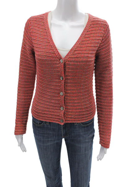 Vince Womens Multicolor Cotton V Neck Long Sleeve Cardigan Sweater Size M