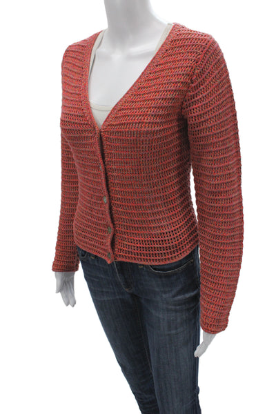 Vince Womens Multicolor Cotton V Neck Long Sleeve Cardigan Sweater Size M