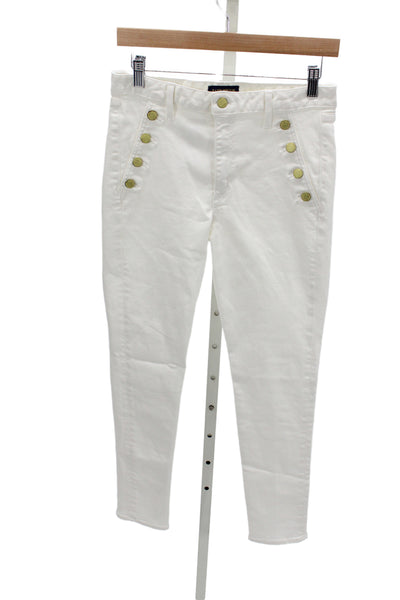 Ramy Brook Women Ankle Jeans White Mid Rise Button Cotton Nautical Size 27