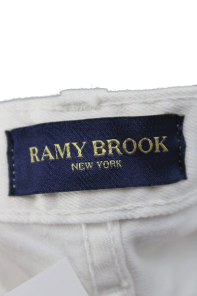 Ramy Brook Women Ankle Jeans White Mid Rise Button Cotton Nautical Size 27