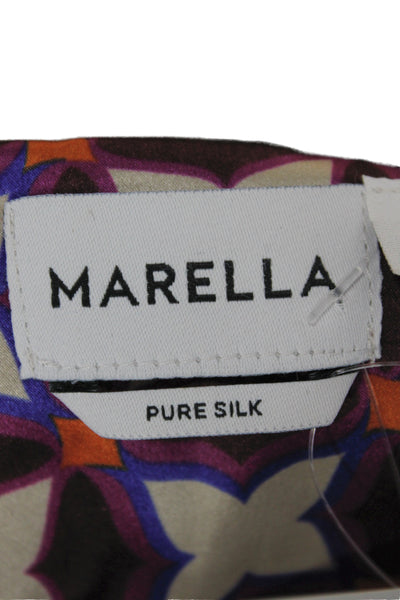 Marella Womens Silk Sleeveless Tank Beige Geometric Round Neck Zip Size 40