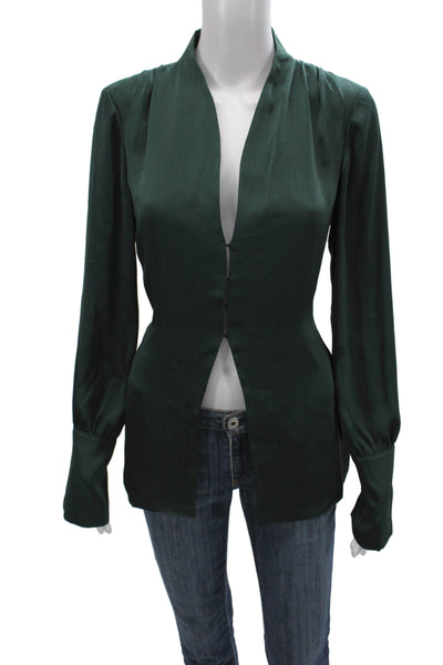 Favorite Daughter Womens V-Neck Long Sleeve Button Solid Green Blouse Size S