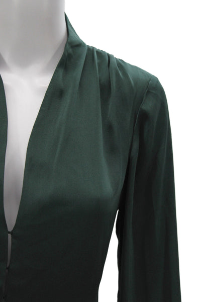 Favorite Daughter Womens V-Neck Long Sleeve Button Solid Green Blouse Size S
