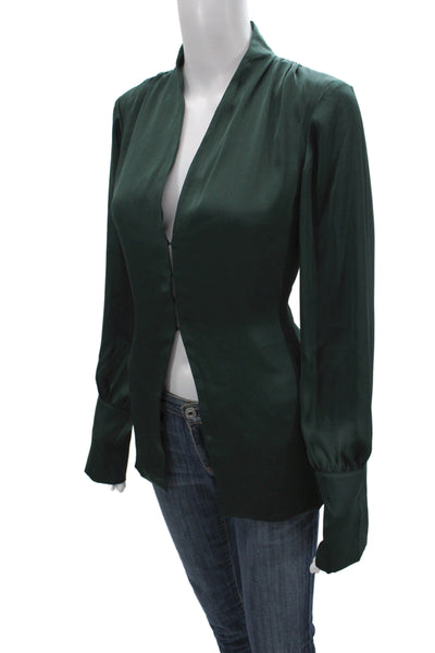 Favorite Daughter Womens V-Neck Long Sleeve Button Solid Green Blouse Size S