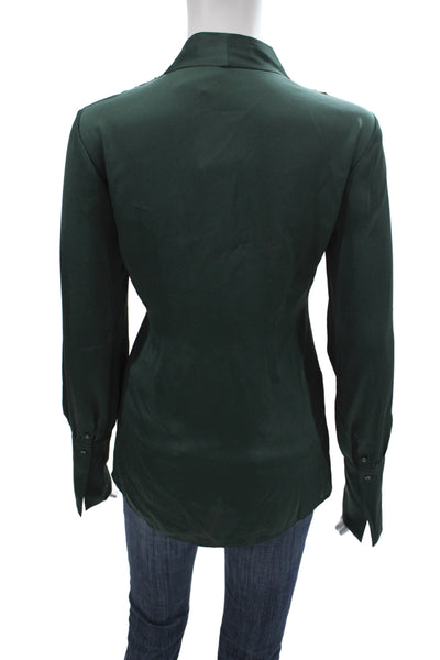 Favorite Daughter Womens V-Neck Long Sleeve Button Solid Green Blouse Size S