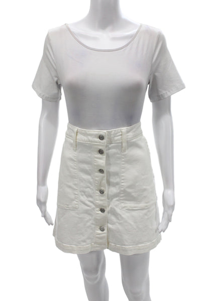 J Crew Womens White Mini Skirt Button Front 99% Cotton Size 14