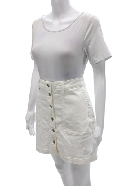 J Crew Womens White Mini Skirt Button Front 99% Cotton Size 14
