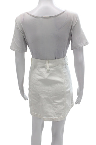 J Crew Womens White Mini Skirt Button Front 99% Cotton Size 14