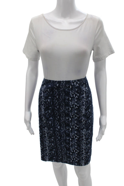 Tahari Womens Animal Print Pencil Mini Skirt Blue Zip Size 12
