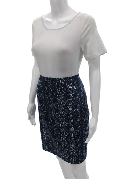 Tahari Womens Animal Print Pencil Mini Skirt Blue Zip Size 12