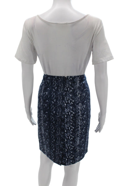 Tahari Womens Animal Print Pencil Mini Skirt Blue Zip Size 12
