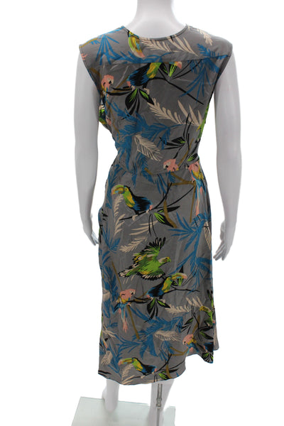 Tracy Reese Women Sleeveless Gray Silk Wrap Dress V-Neck Tie Knee Length Size L