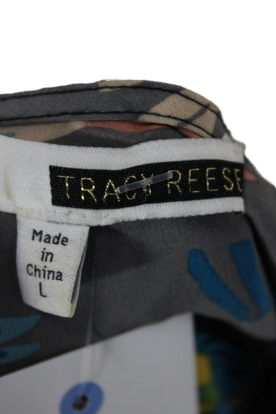 Tracy Reese Women Sleeveless Gray Silk Wrap Dress V-Neck Tie Knee Length Size L
