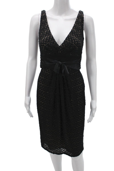 Maggy London Women Sheath Dress Black V-Neck Sleeveless Nylon Size 6
