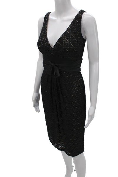 Maggy London Women Sheath Dress Black V-Neck Sleeveless Nylon Size 6