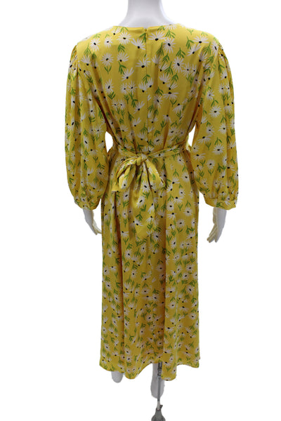 Maggy London Womens Maxi Floral V-Neck Yellow Dress 3/4 Sleeve Size 16