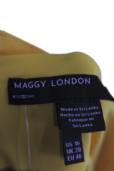 Maggy London Womens Maxi Floral V-Neck Yellow Dress 3/4 Sleeve Size 16