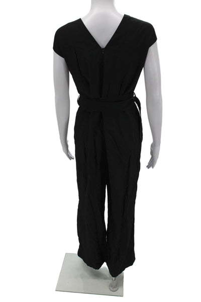 MNG Womens Black Sleeveless Jumpsuit Buckle V Neck Solid Size 2XL