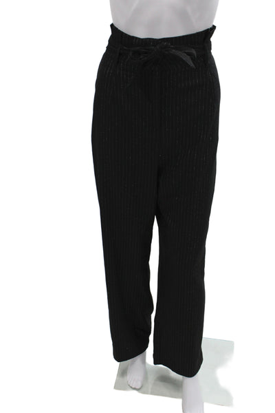 T Tahari Womens Dress Pants Black Striped Polyester Tie Waist Inseam 30 Size 14