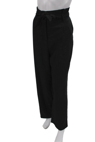 T Tahari Womens Dress Pants Black Striped Polyester Tie Waist Inseam 30 Size 14