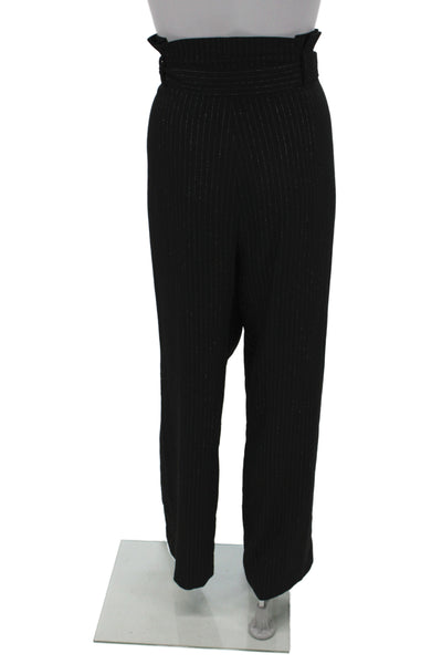 T Tahari Womens Dress Pants Black Striped Polyester Tie Waist Inseam 30 Size 14