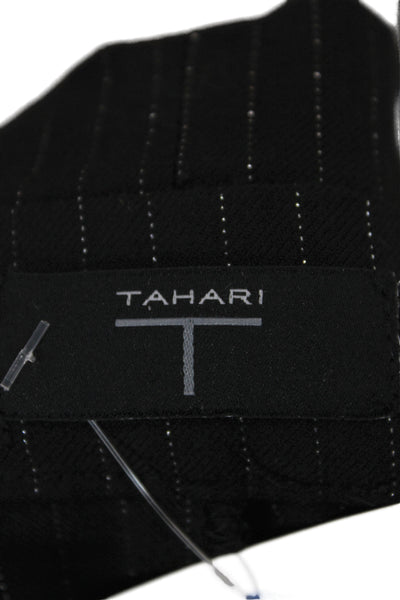 T Tahari Womens Dress Pants Black Striped Polyester Tie Waist Inseam 30 Size 14