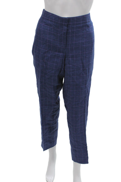 J Crew Womens Dress Pants Blue Plaid 57% Linen Inseam 30 Size 10