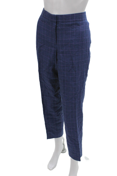 J Crew Womens Dress Pants Blue Plaid 57% Linen Inseam 30 Size 10