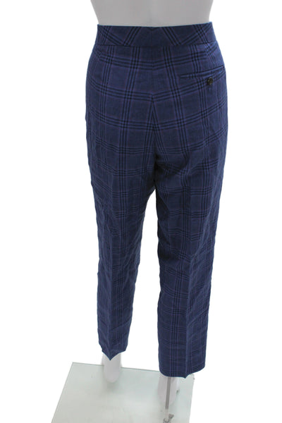J Crew Womens Dress Pants Blue Plaid 57% Linen Inseam 30 Size 10