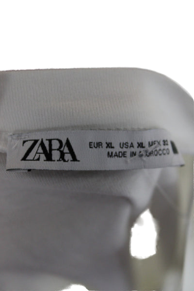 Zara Womens Basic White Cotton Short Sleeve Round Neck T-Shirt Size XL