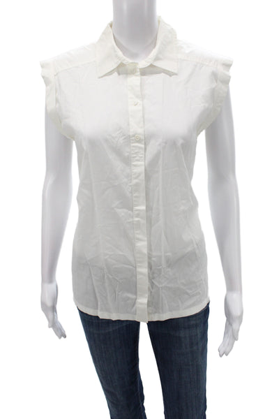 Club Monaco Women Collared Button-Up Sleeveless White Cotton Blend Top Size L