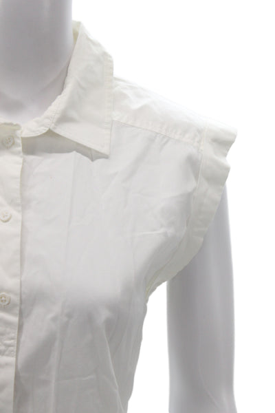 Club Monaco Women Collared Button-Up Sleeveless White Cotton Blend Top Size L
