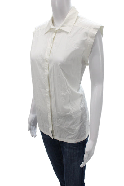 Club Monaco Women Collared Button-Up Sleeveless White Cotton Blend Top Size L