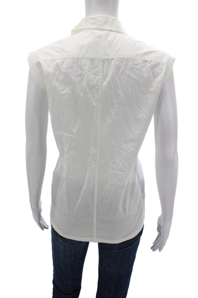 Club Monaco Women Collared Button-Up Sleeveless White Cotton Blend Top Size L