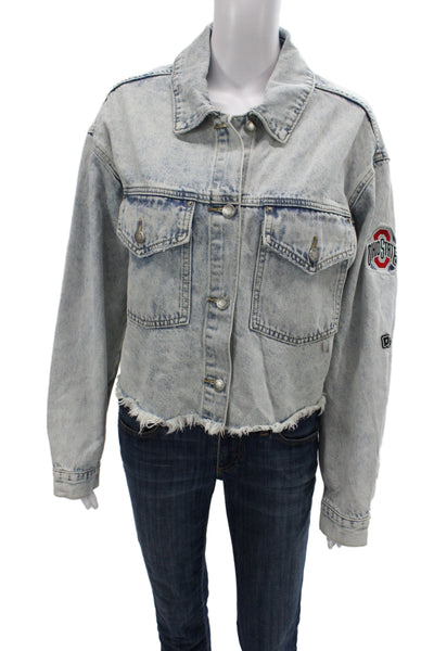 Hype and Vice Women Basic Blue Cotton Button Long Sleeve Jacket Size L