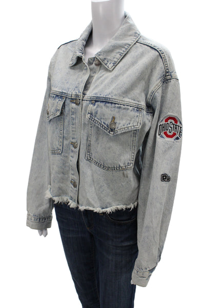 Hype and Vice Women Basic Blue Cotton Button Long Sleeve Jacket Size L