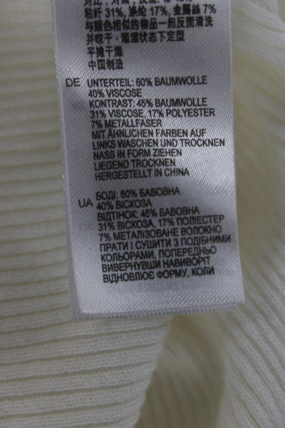 Reiss Women Cardigan White Cotton Round Neck Long Sleeve Solid Size L