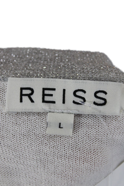 Reiss Women Cardigan White Cotton Round Neck Long Sleeve Solid Size L