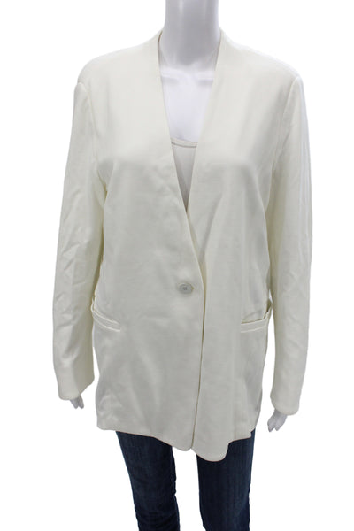 Marccain Womens Basic Jacket White Button Long Sleeve Classic Size 14