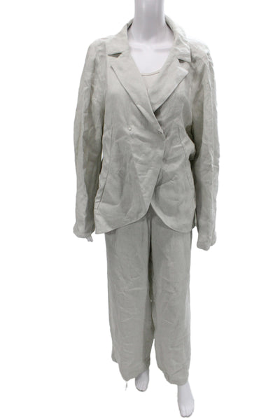 Annette Gortz Womens Gray Linen Pant Suit Long Sleeve Button Size 46