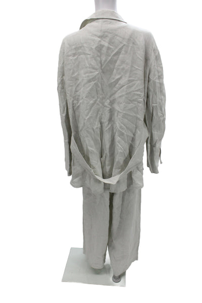 Annette Gortz Womens Gray Linen Pant Suit Long Sleeve Button Size 46