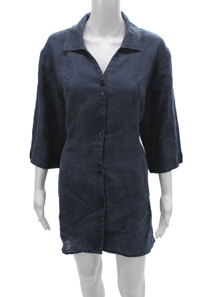 Stella Carakasi Womens Shirt Dress Blue Linen 3/4 Sleeve Button Mini Size XL