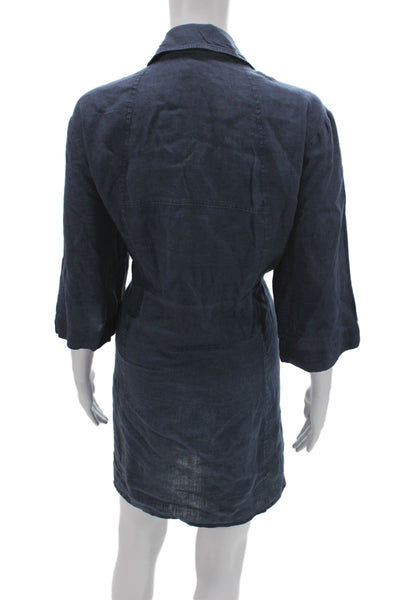 Stella Carakasi Womens Shirt Dress Blue Linen 3/4 Sleeve Button Mini Size XL