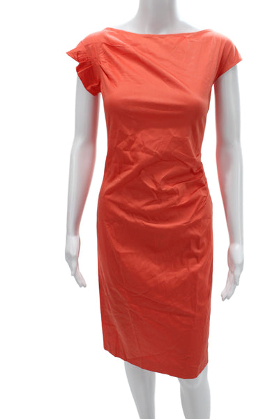 Boss Hugo Boss Women Sheath Dress Orange Boat Neck Short Sleeve Size 14