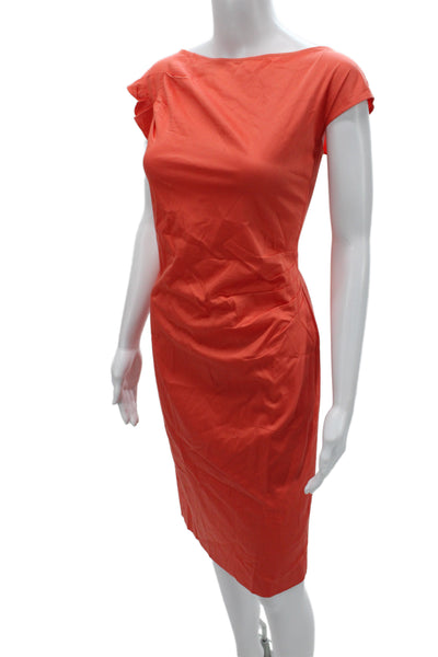 Boss Hugo Boss Women Sheath Dress Orange Boat Neck Short Sleeve Size 14