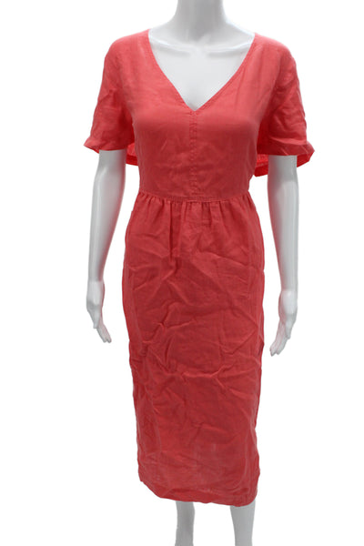 Poetry Womens Shift Linen V Neck Red Midi Dress Size 14