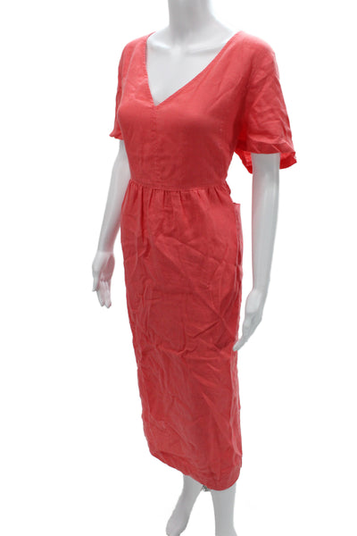 Poetry Womens Shift Linen V Neck Red Midi Dress Size 14